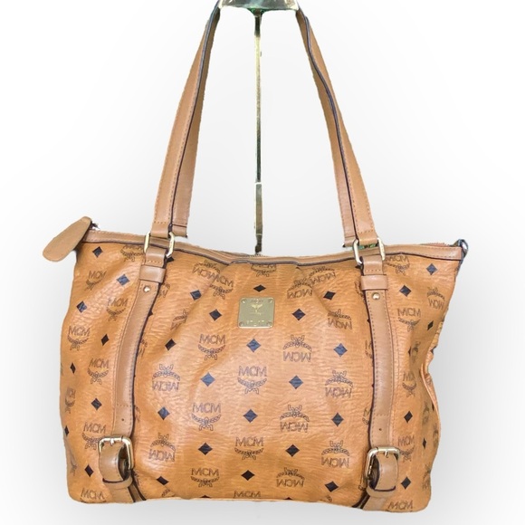 MCM Tan Visetos Convertible Shopper Tote Bag - Picture 2 of 16